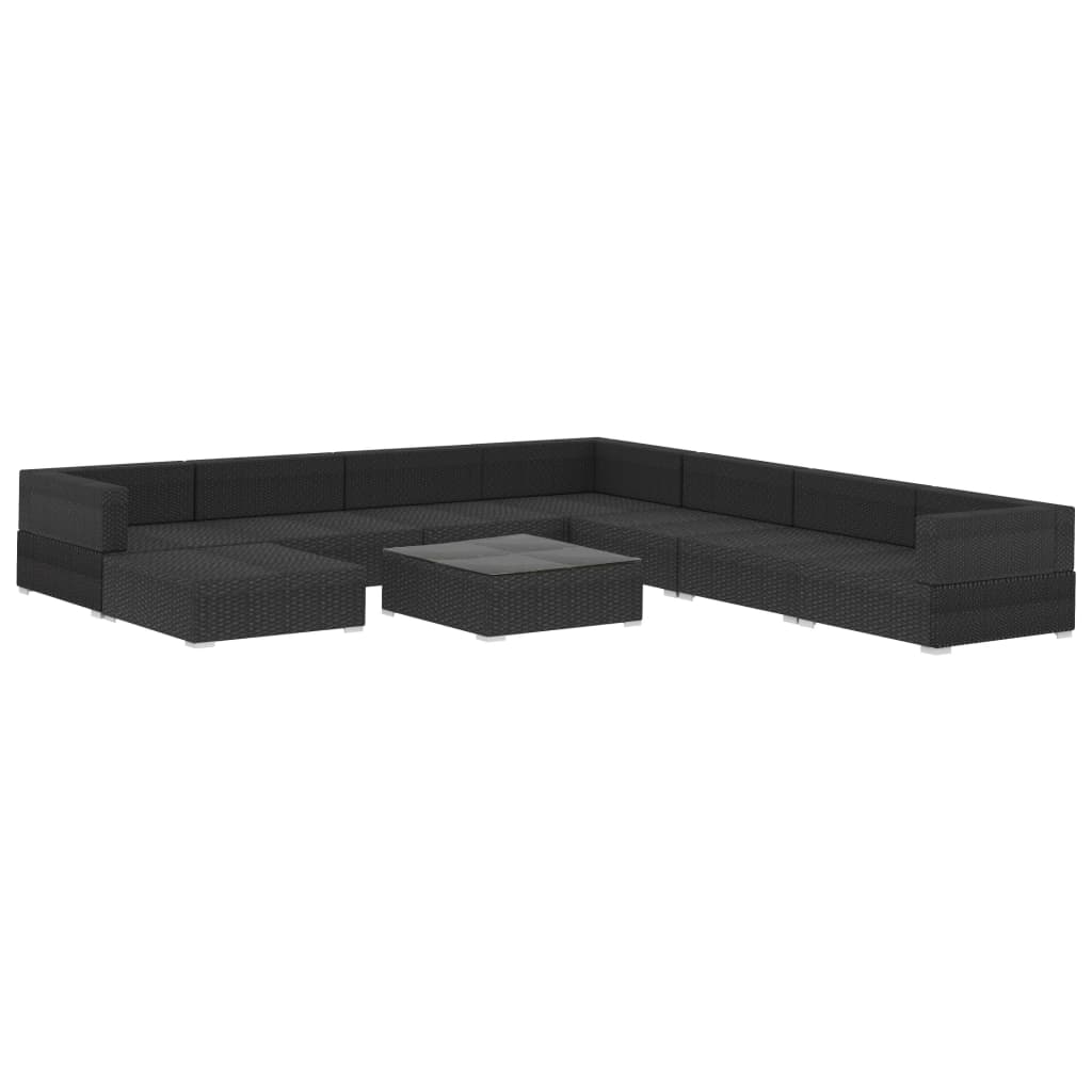 

vidaXL 9-delige Loungeset met kussens poly rattan zwart