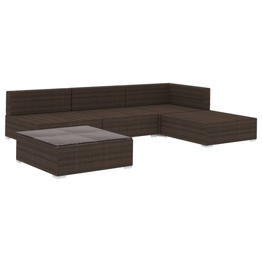 vidaXL 5-delige Loungeset met kussens poly rattan bruin afbeelding