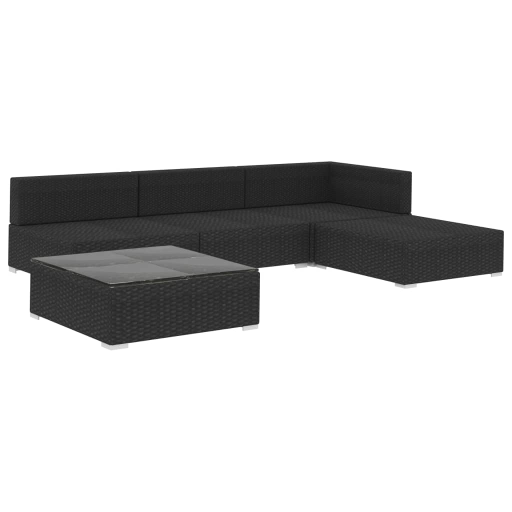 

vidaXL 5-delige Loungeset met kussens poly rattan zwart