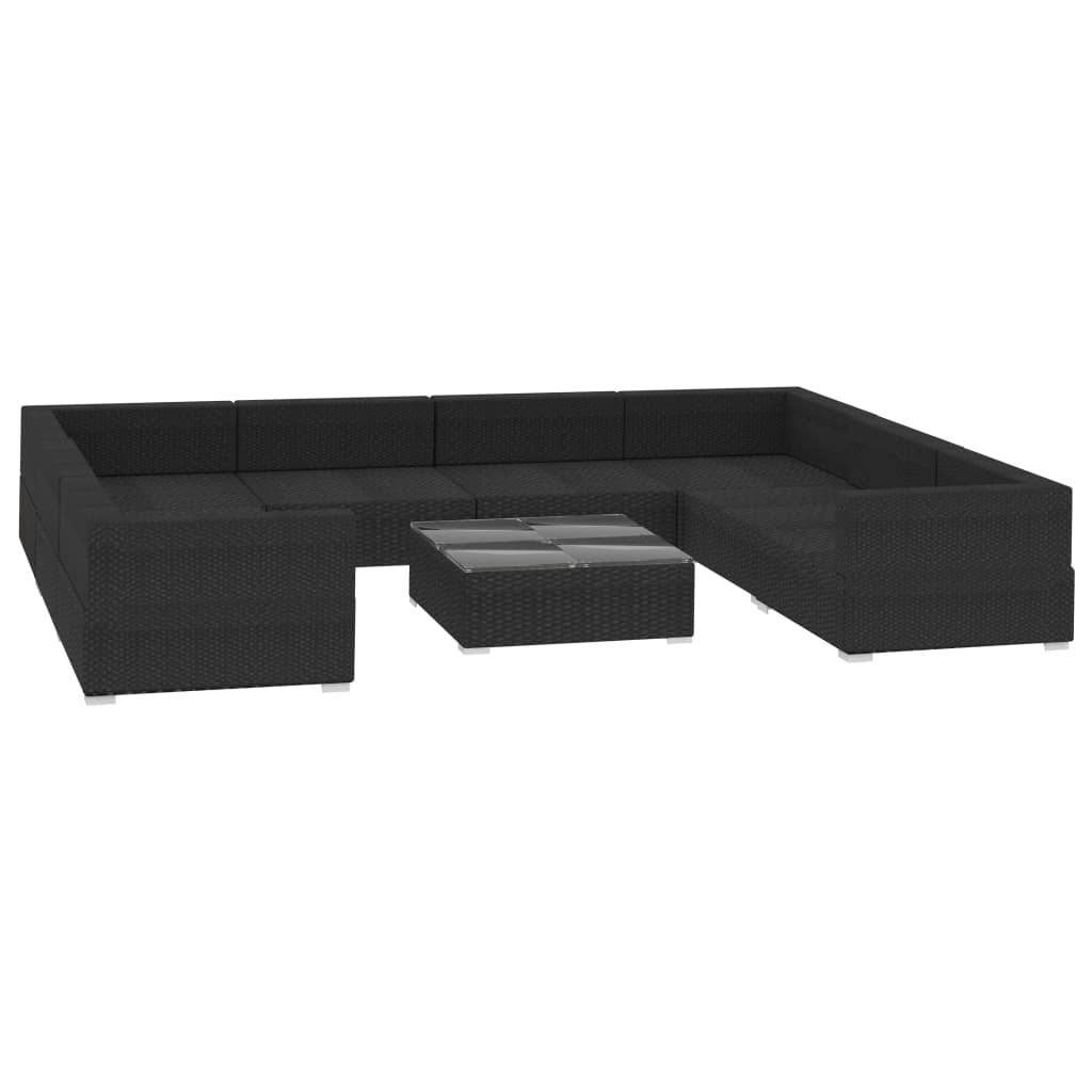 vidaXL 9-delige Loungeset met kussens poly rattan zwart afbeelding