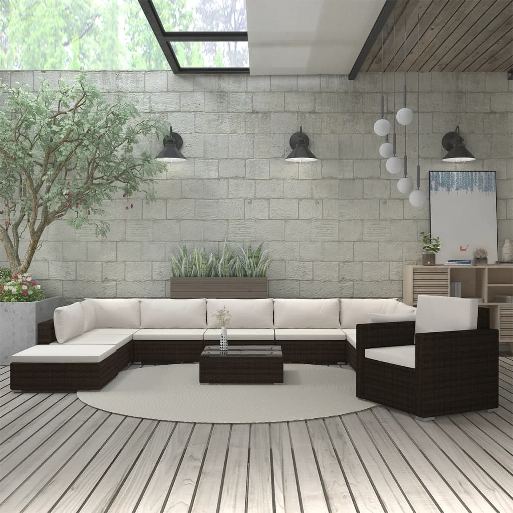 vidaXL 11-tlg. Garten-Lounge-Set mit Auflagen Poly Rattan Braun