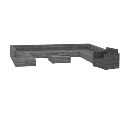 vidaXL 11-delige Loungeset met kussens poly rattan grijs