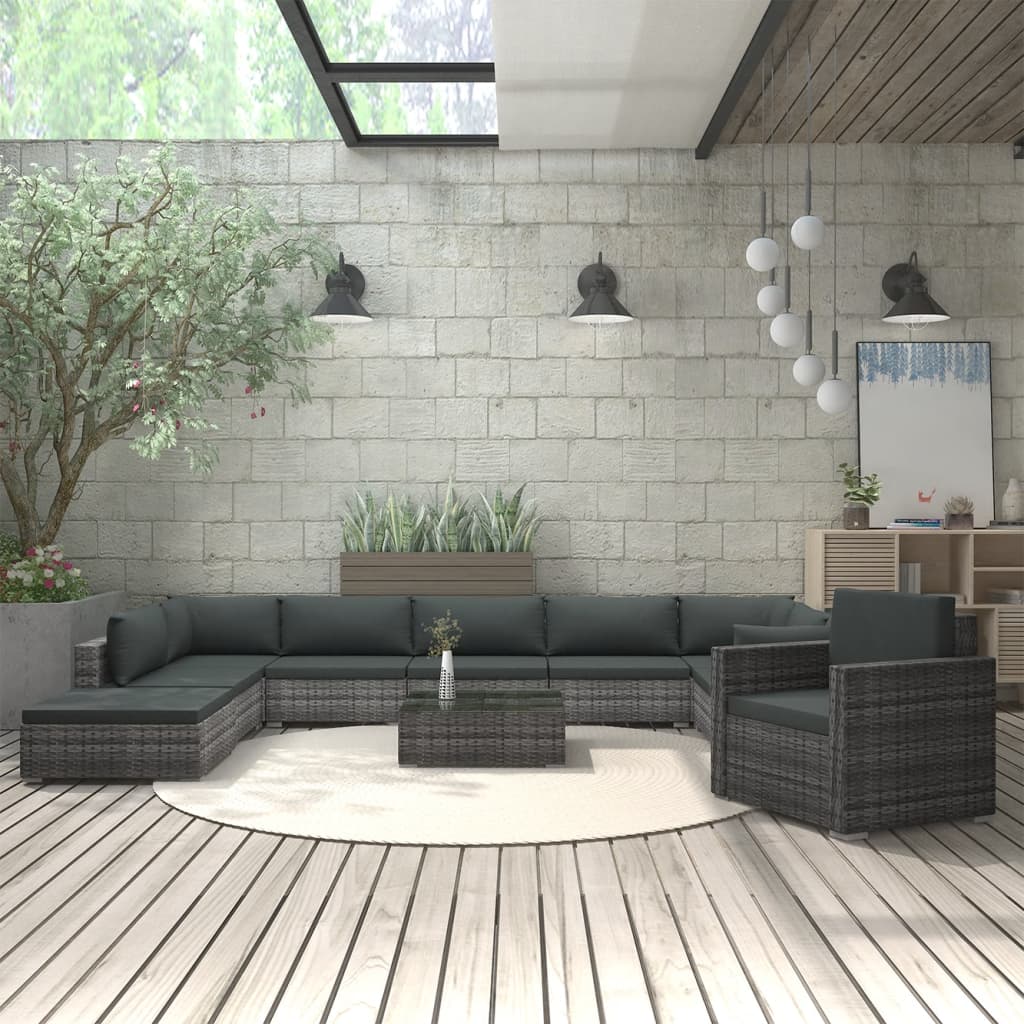 vidaXL Set mobilier de grădină cu perne, 11 piese, gri, poliratan vidaXL imagine model 2022