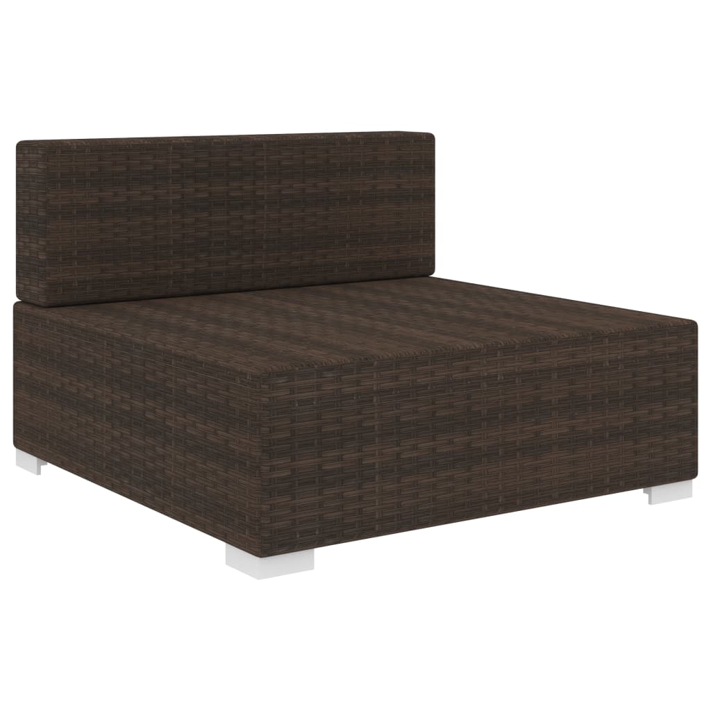 1 db barna polyrattan moduláris középső kanapé párnákkal 