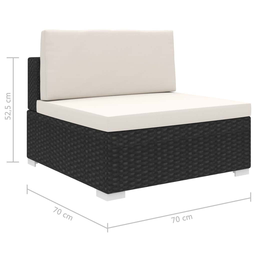 1 db fekete polyrattan moduláris középső kanapé párnákkal 