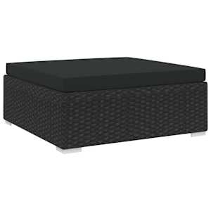 Sekcijski stolček za noge 1 kos z blazino poli ratan črn