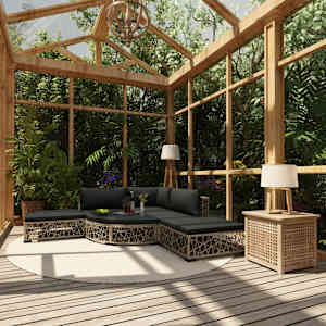 Vrtna sedežna garnitura 6-delna z blazinami poli ratan siva