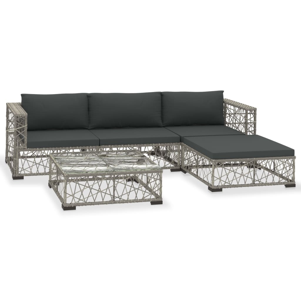 Thumbnail - vidaXL 5-tlg. Garten-Lounge-Set mit Auflagen Poly Rattan Grau