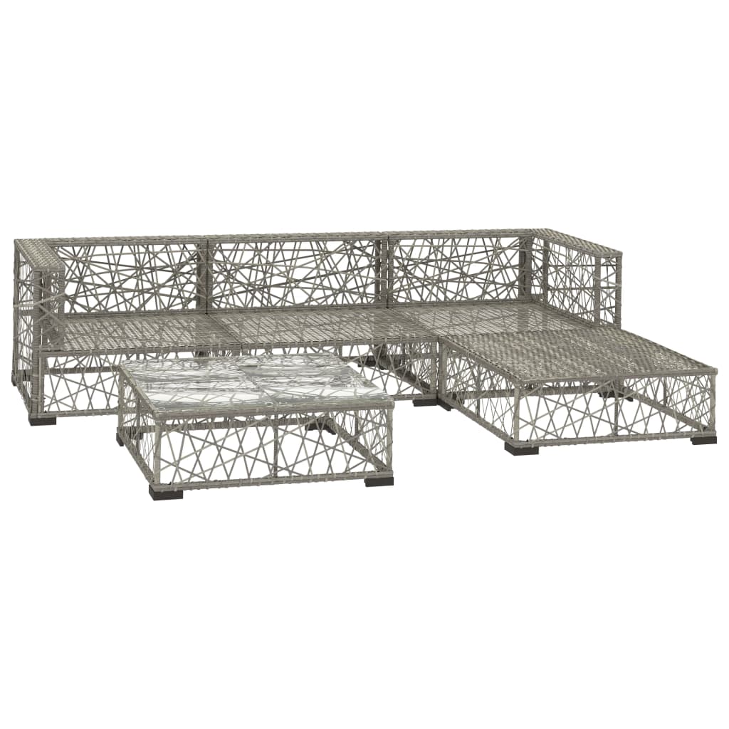 

vidaXL 5-delige Loungeset met kussens poly rattan grijs