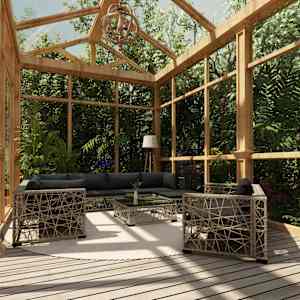 Vrtna sedežna garnitura z blazinami 10-delna poli ratan siva