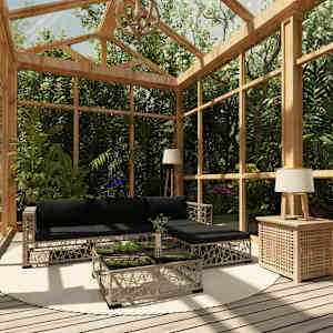 Vrtna sedežna garnitura 5-delna z blazinami poli ratan siva