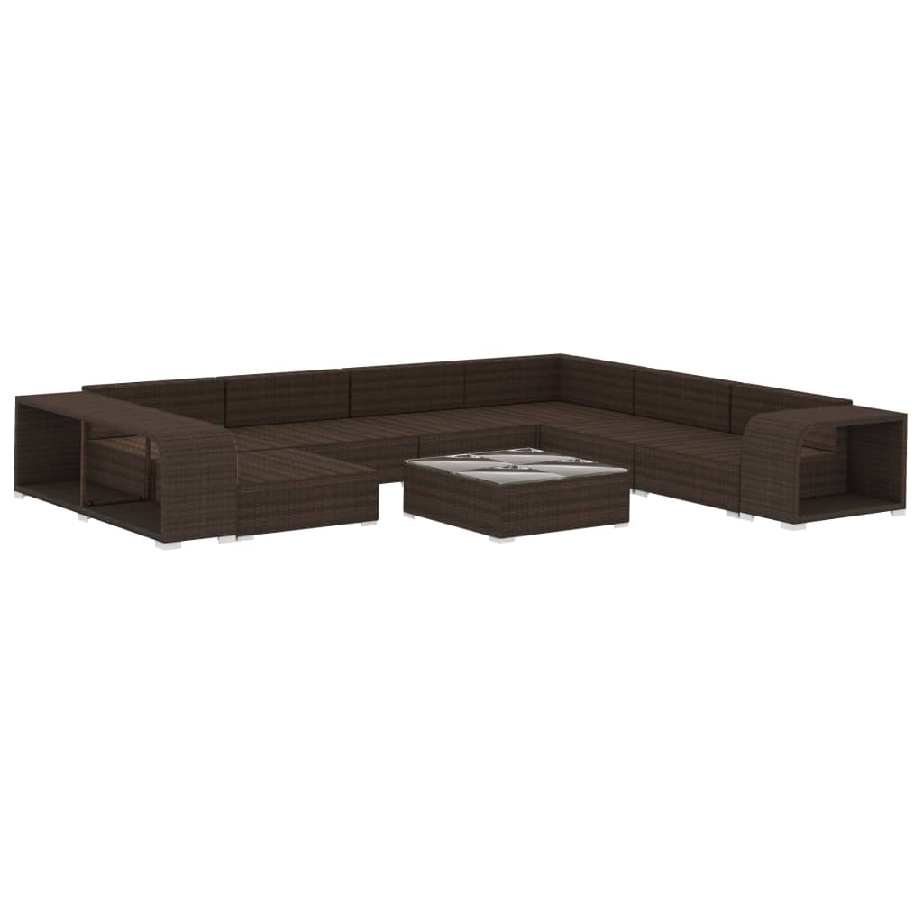vidaXL 10-delige Loungeset met kussens poly rattan bruin afbeelding