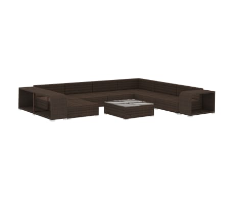 vidaXL 10-delige Loungeset met kussens poly rattan bruin