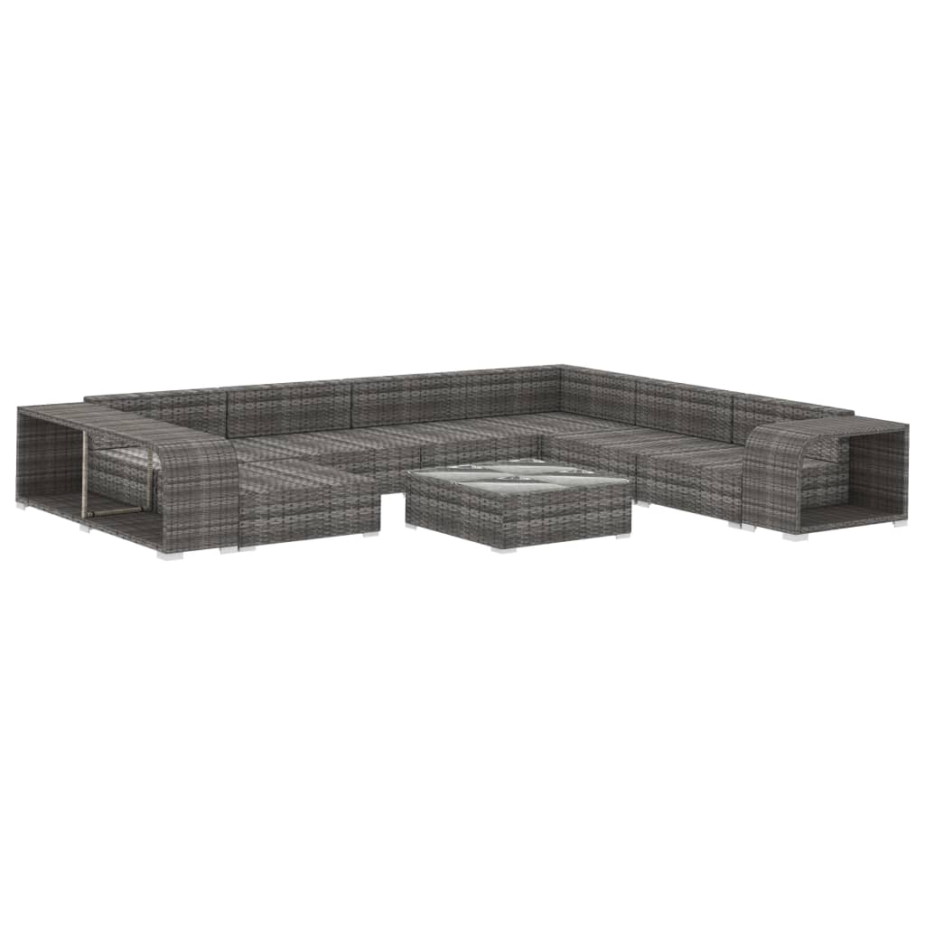 vidaXL 10-delige Loungeset met kussens poly rattan grijs afbeelding