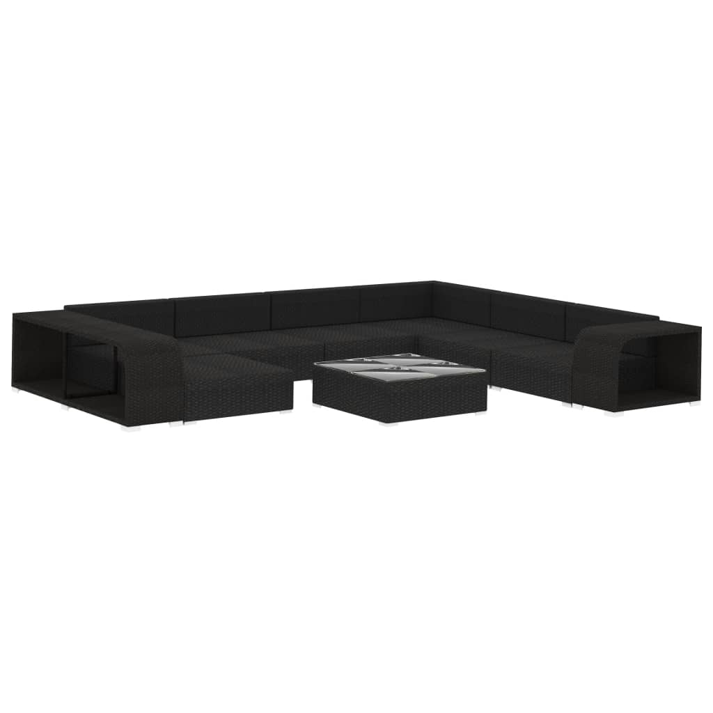 vidaXL Set muebles de jardín 10 piezas y cojines ratán sintético negro