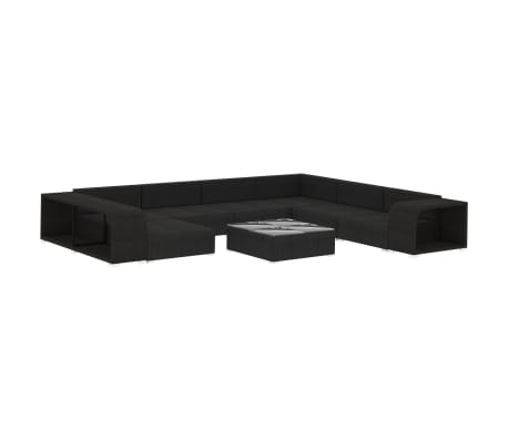 vidaXL Salon de jardin 10 pcs avec coussins R&eacute;sine tress&eacute;e Noir