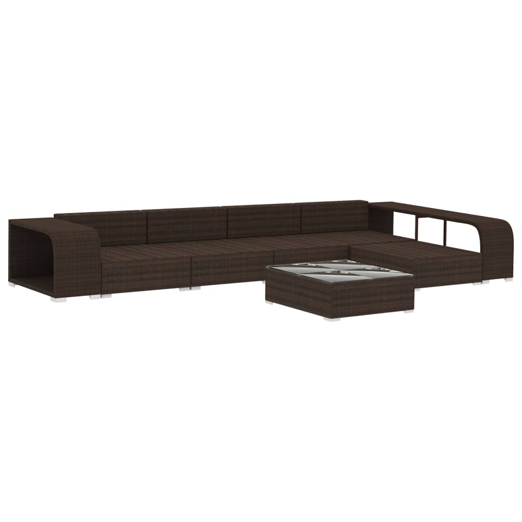 vidaXL 8-tlg. Garten-Lounge-Set mit Auflagen Poly Rattan Braun