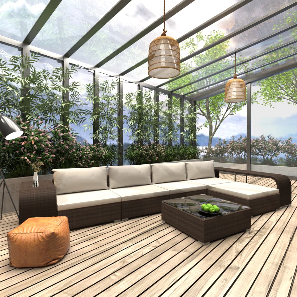 vidaXL Set mobilier de grădină cu perne, 8 piese, maro, poliratan