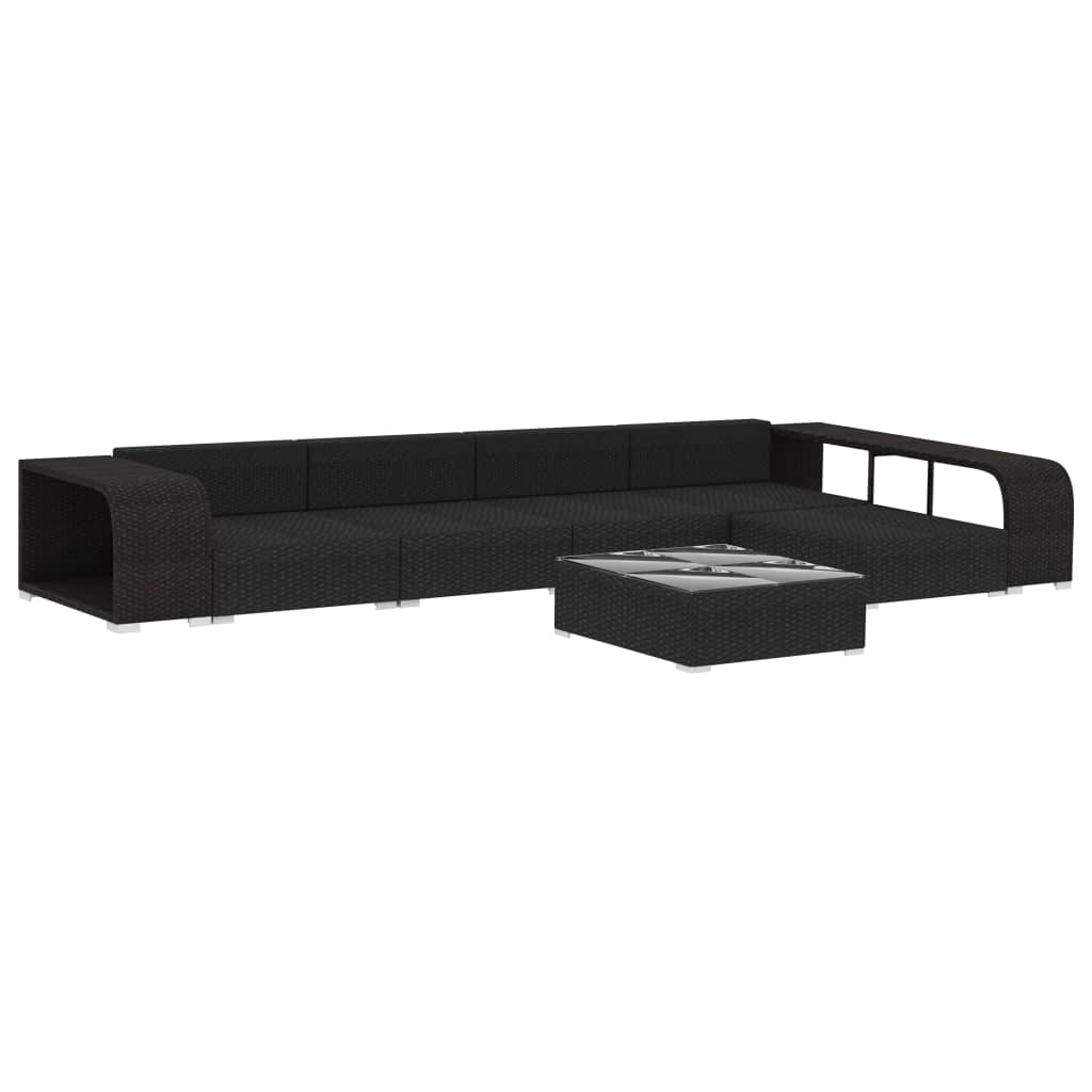 

vidaXL 8-delige Loungeset met kussens poly rattan zwart