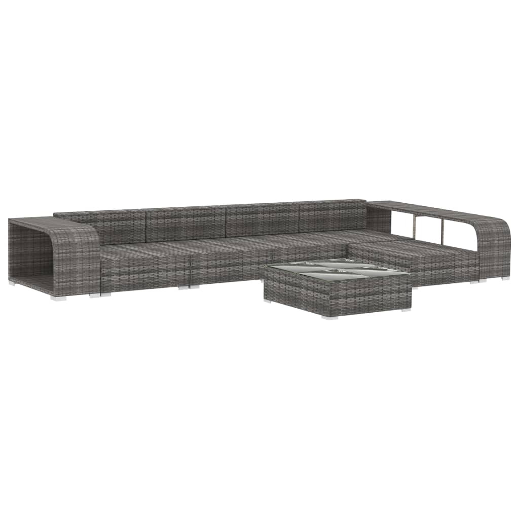 

vidaXL 8-delige Loungeset met kussens poly rattan grijs