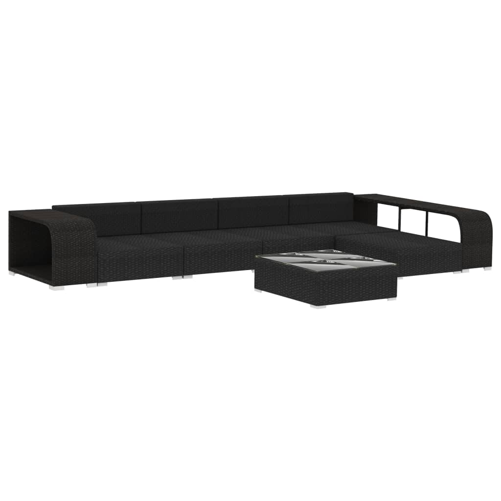 

vidaXL 8-delige Loungeset met kussens poly rattan zwart