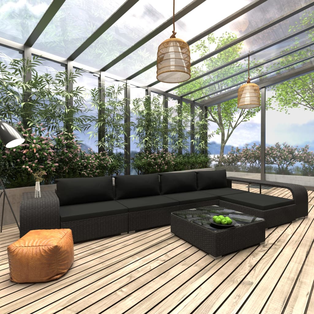 8-tlg. Garten-Lounge-Set mit Auflagen Poly Rattan Schwarz kaufen