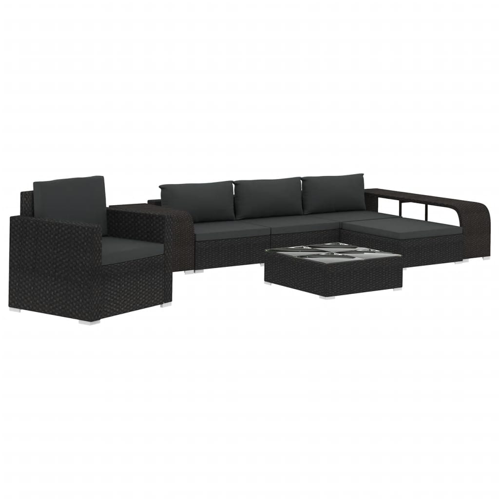 vidaXL 8-delige Loungeset met kussens poly rattan zwart