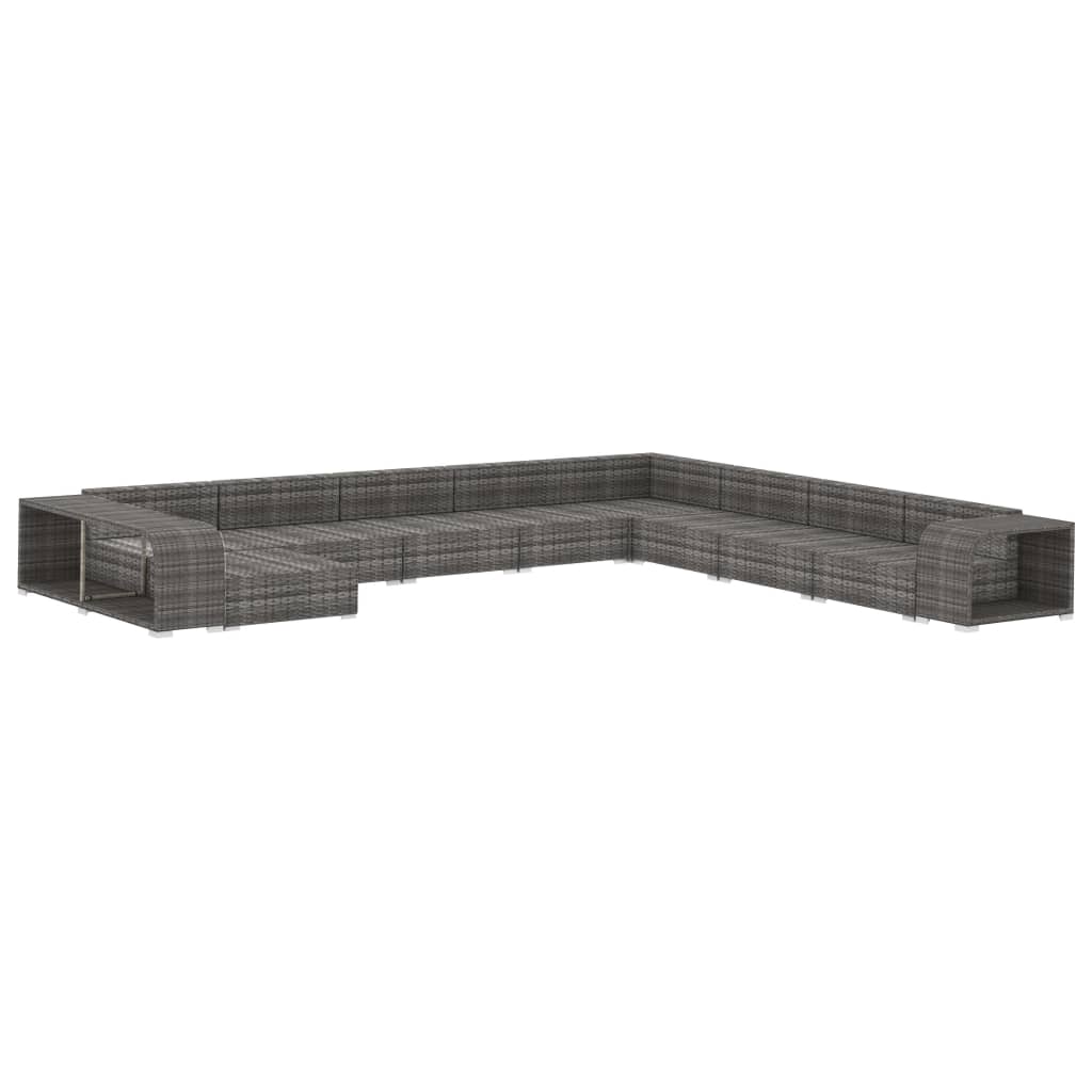 

vidaXL 11-delige Loungeset met kussens poly rattan grijs