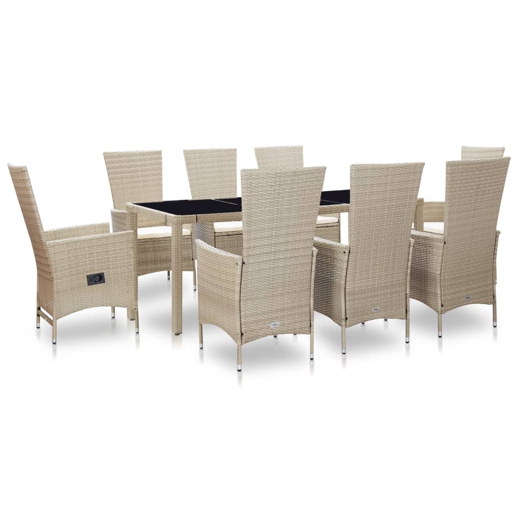 vidaXL Set mobilier de exterior cu perne, 9 piese, bej, poliratan