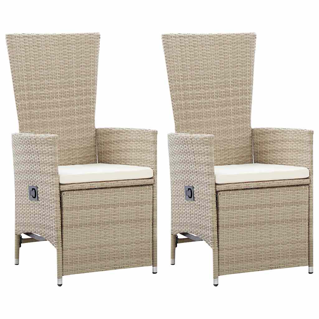 vidaXL Justerbara tr&auml;dg&aring;rdsstolar 2 st med dynor konstrotting beige