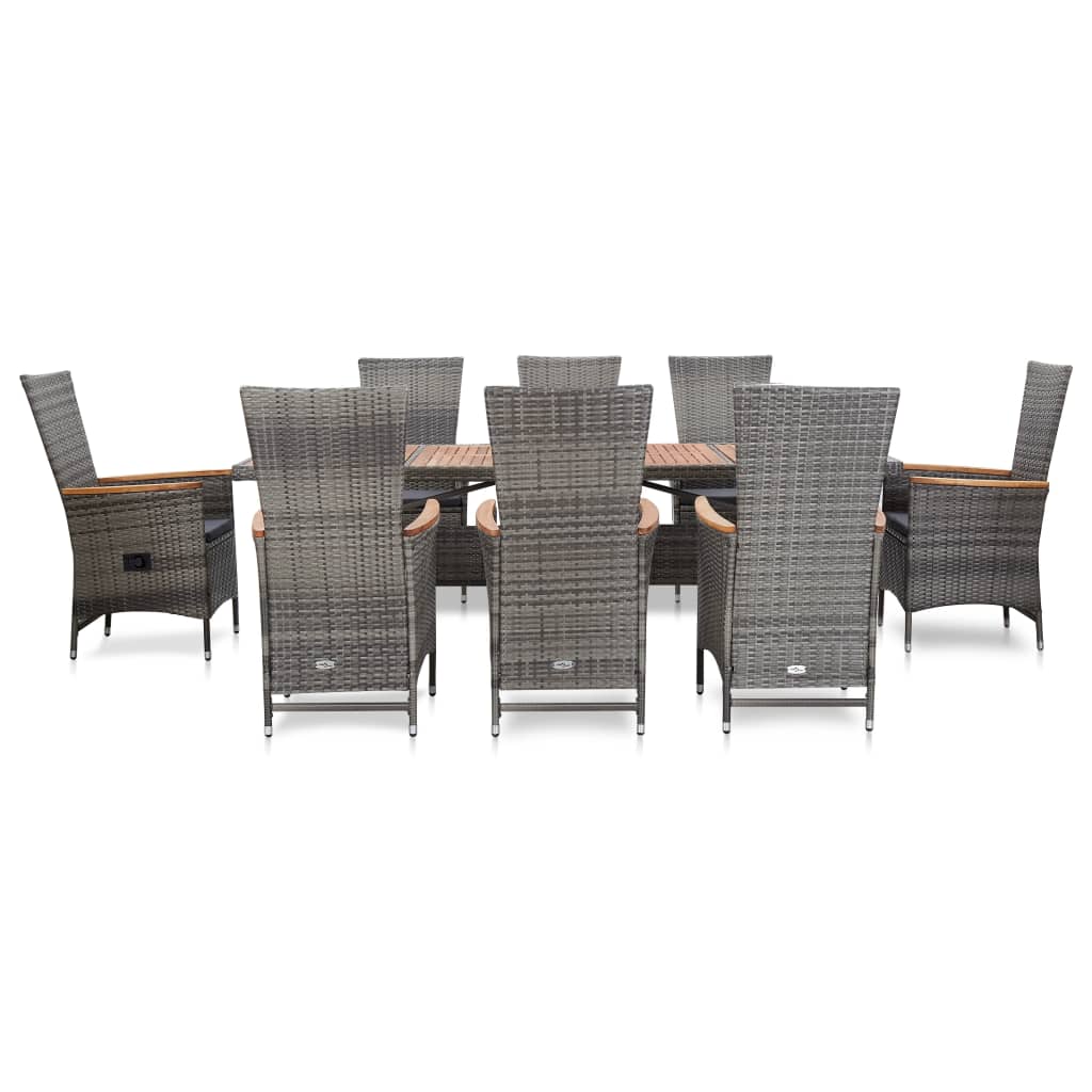 

vidaXL 9-delige Tuinset met kussens poly rattan grijs