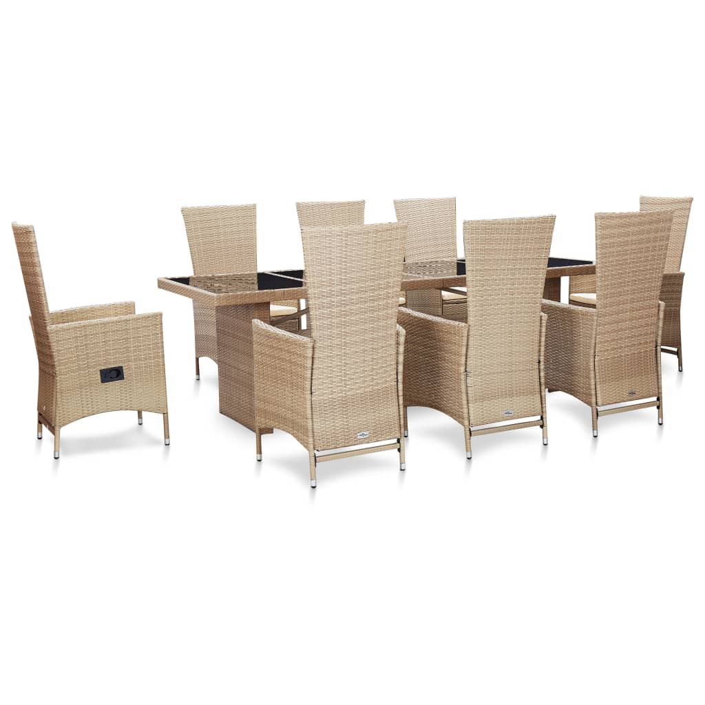 vidaXL Set mobilier de exterior cu perne, 9 piese, bej, poliratan