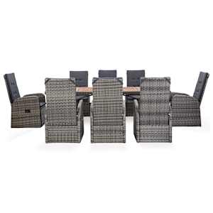 vidaXL Valgomojo komplektas, 9 dalių, pilkas, poliratanas ir akacija