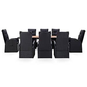 vidaXL Valgomojo komplektas, 9 dalių, juodas, poliratanas ir akacija