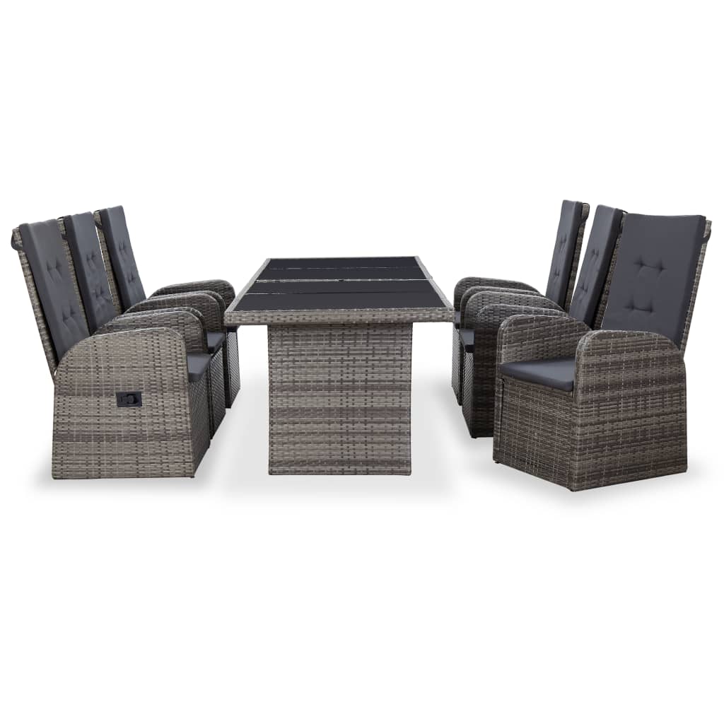 

vidaXL 7-delige Tuinset met kussens poly rattan grijs