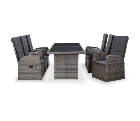 vidaXL Valgomojo komplektas su pagalvėmis, 7 dalių, pilkas, ratanas