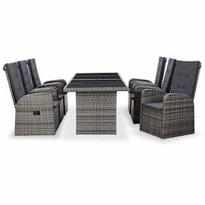 vidaXL Valgomojo komplektas su pagalvėmis, 7 dalių, pilkas, ratanas