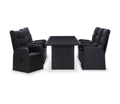 vidaXL Valgomojo komplektas su pagalvėmis, 7 dalių, juodas, ratanas