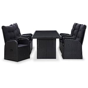 vidaXL Valgomojo komplektas su pagalvėmis, 7 dalių, juodas, ratanas