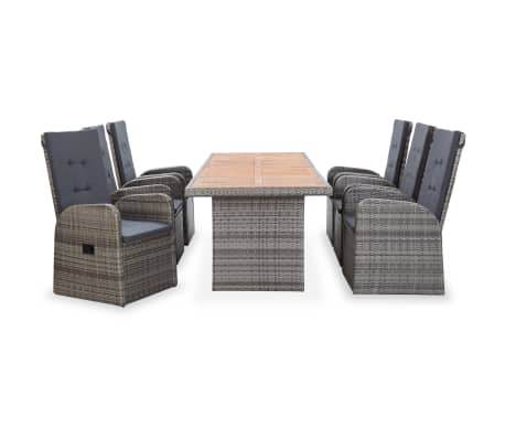 vidaXL Lauko valgomojo komplektas, 7 dalių, pilkas, ratanas ir akacija
