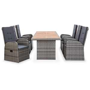 vidaXL Lauko valgomojo komplektas, 7 dalių, pilkas, ratanas ir akacija
