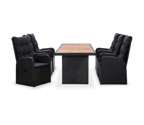 vidaXL Valgomojo komplektas, 7 dalių, juodas, poliratanas ir akacija