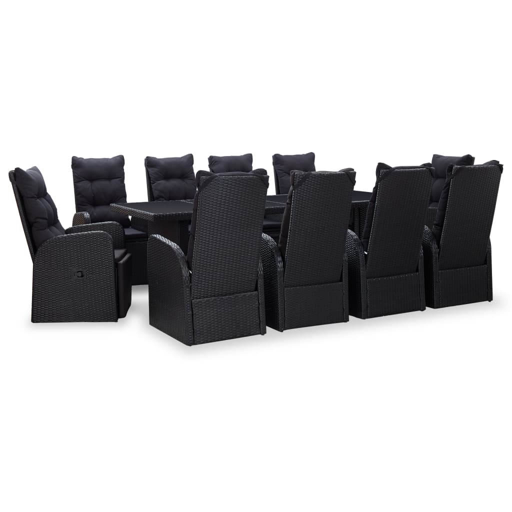 

vidaXL 11 Piece Patio Dining Set with Cushions Poly Rattan Black