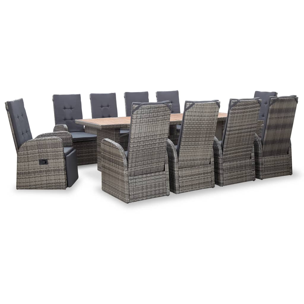 

vidaXL 11 Piece Patio Dining Set Poly Rattan Acacia Wood Gray