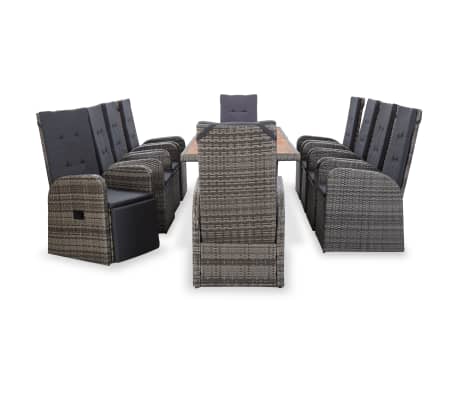 vidaXL 11 Piece Patio Dining Set Poly Rattan Acacia Wood Gray