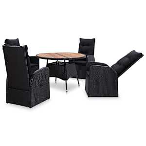 vidaXL Valgomojo komplektas, 5 dalių, juodas, poliratanas ir akacija