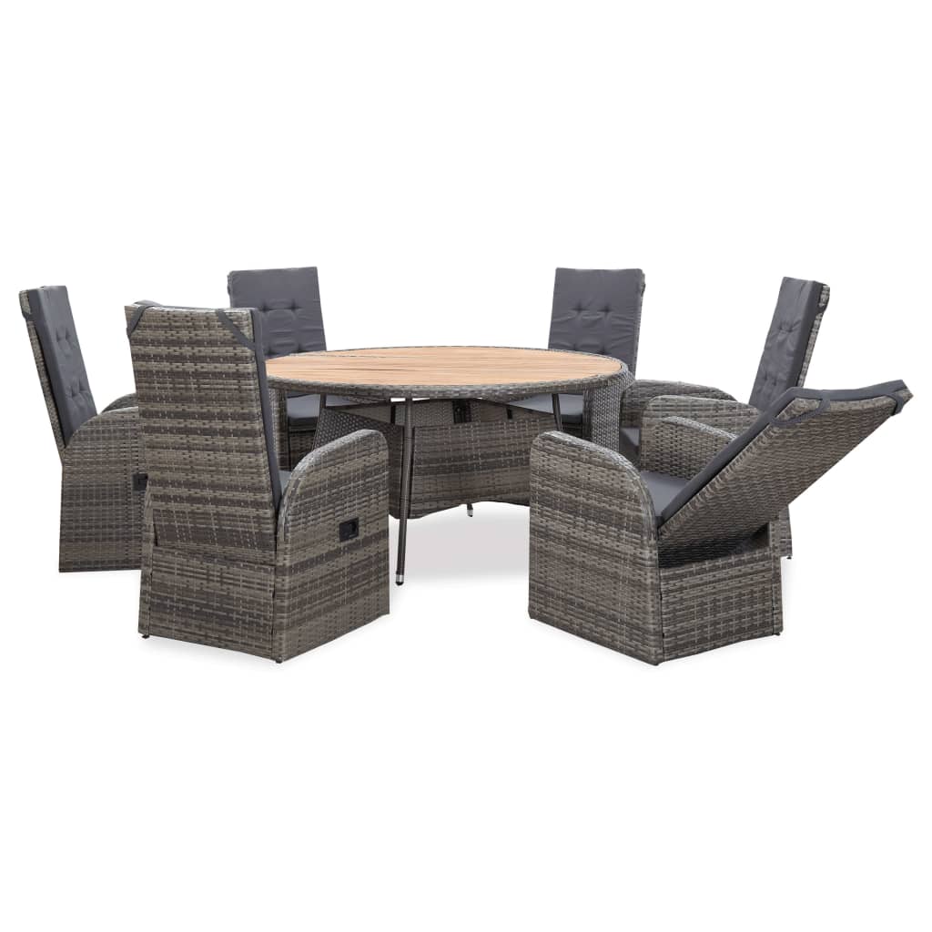 vidaXL 7-delige Tuinset poly rattan acaciahout grijs