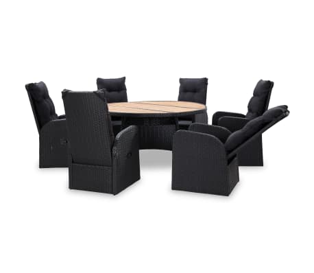 vidaXL Valgomojo komplektas, 7 dalių, juodas, poliratanas ir akacija