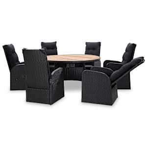 vidaXL Valgomojo komplektas, 7 dalių, juodas, poliratanas ir akacija