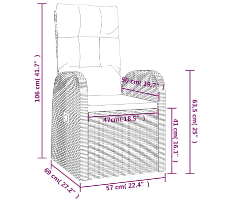 vidaXL Chaise inclinable de jardin 2pc et coussins Résine tressée Noir vidaXL Chaise inclinable de jardin 2pc et coussins Résine tressée Noir